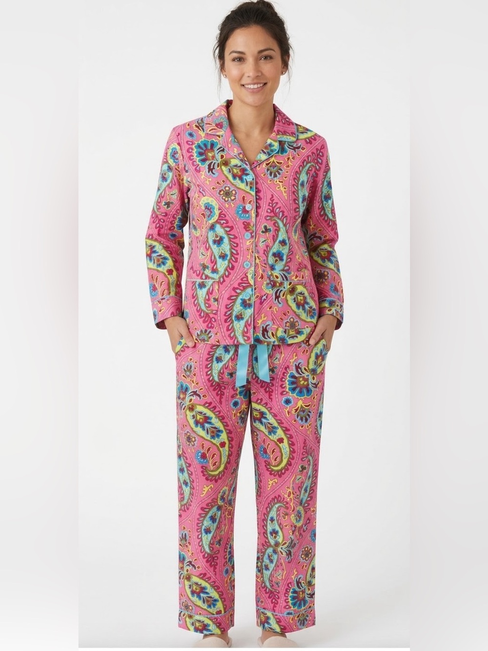 NWT Nick & Nora Pink Paisley Long Sleeve Pajama Set - Size M